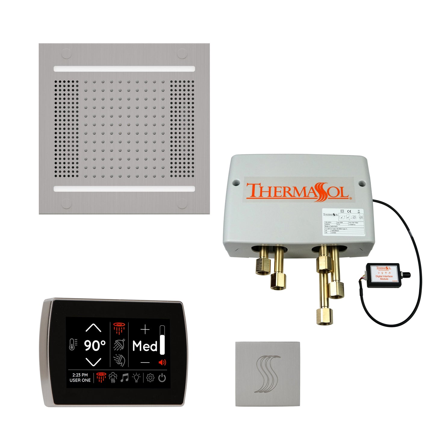 ThermaSol TWPH14SS Total Wellness Package with SignaTouch Control, HydroVive 14 Rainhead and Square SteamVection Head