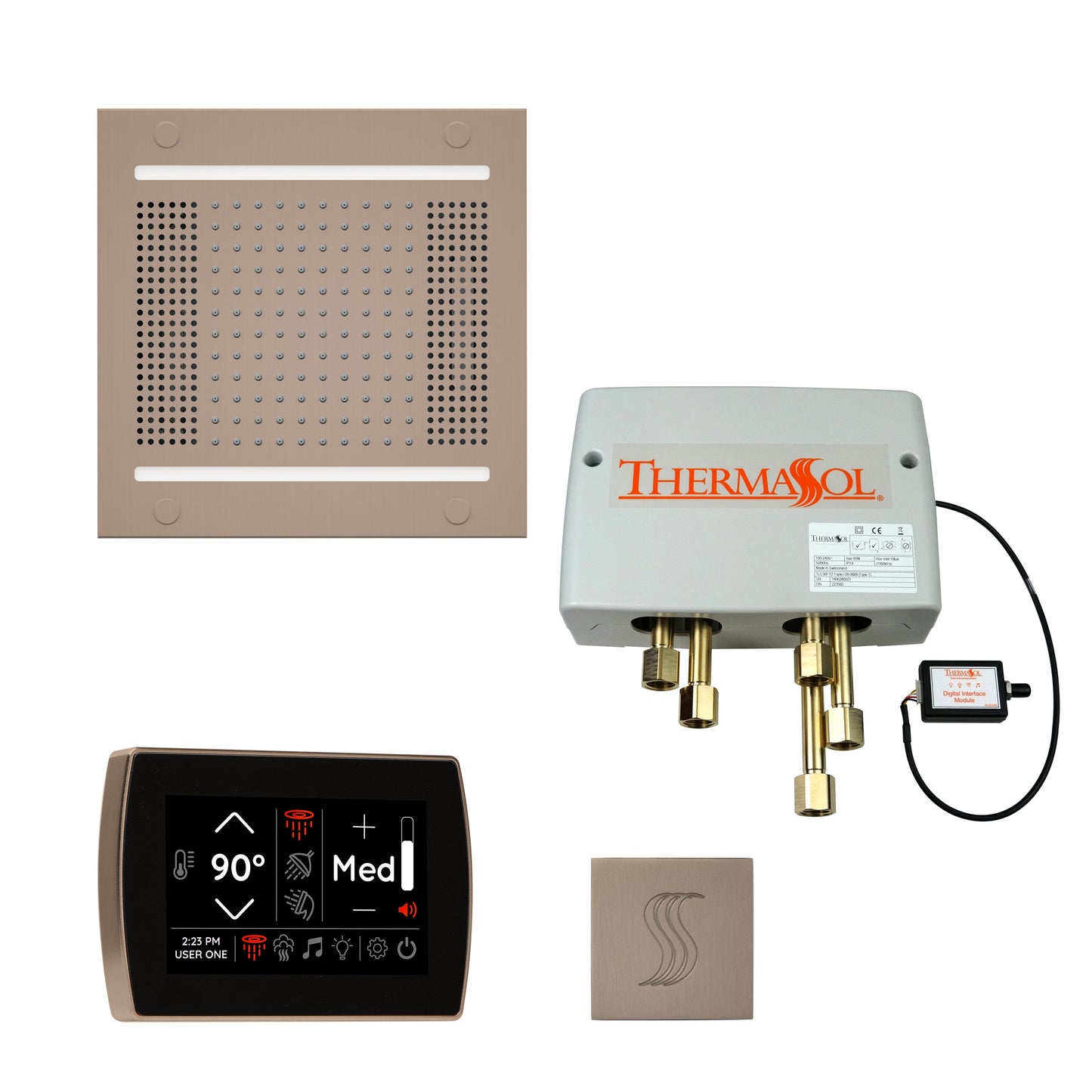 ThermaSol TWPH14SS Total Wellness Package with SignaTouch Control, HydroVive 14 Rainhead and Square SteamVection Head