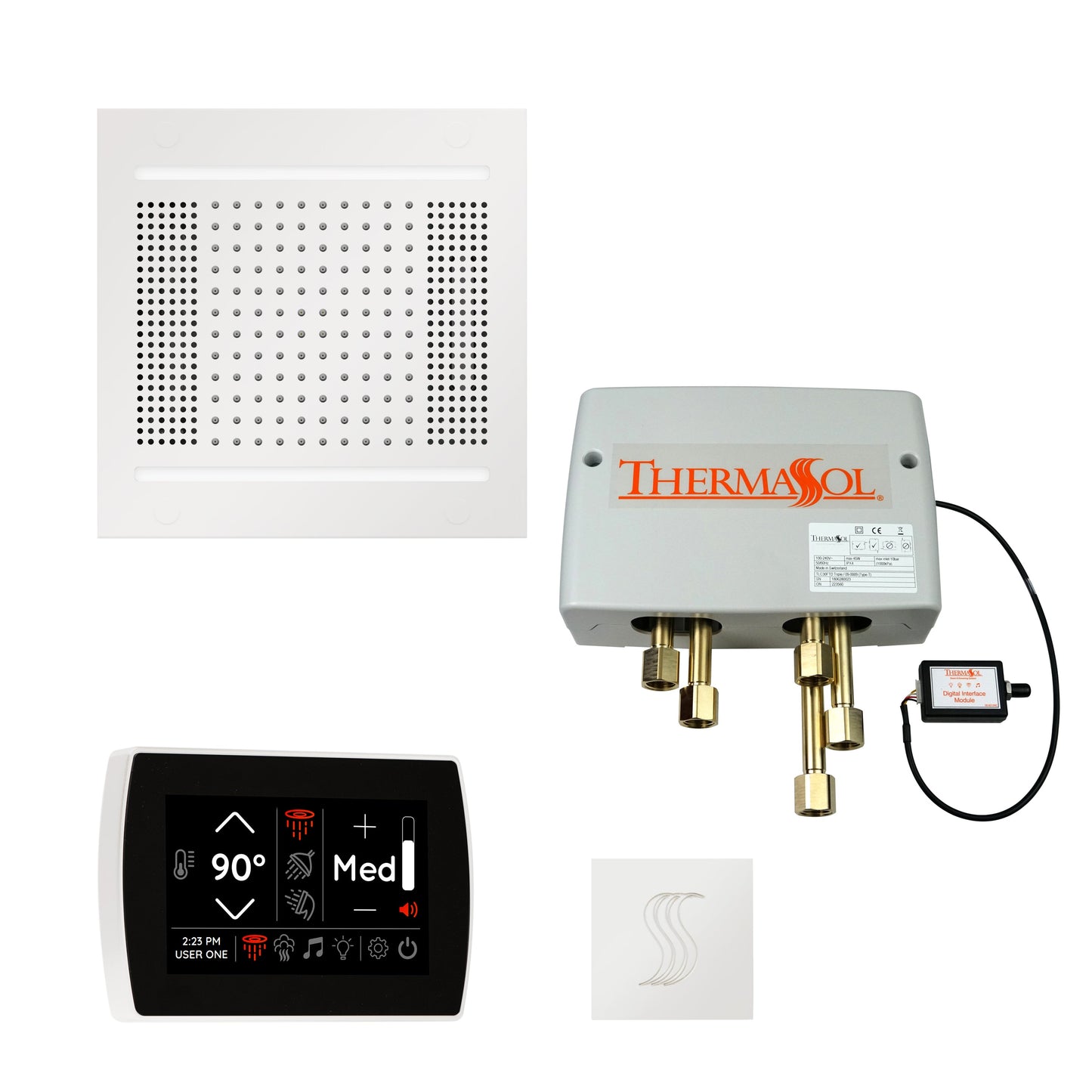 ThermaSol TWPH14SS Total Wellness Package with SignaTouch Control, HydroVive 14 Rainhead and Square SteamVection Head