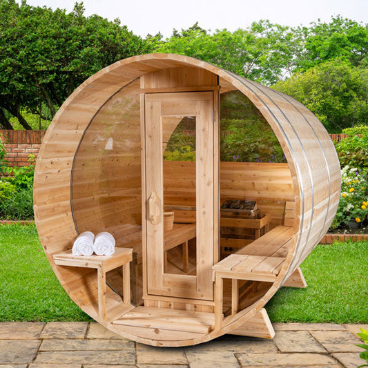 Dundalk LeisureCraft Serenity MP 4-Person Barrel Sauna | Canadian Timber Collection (CTC2245MP)