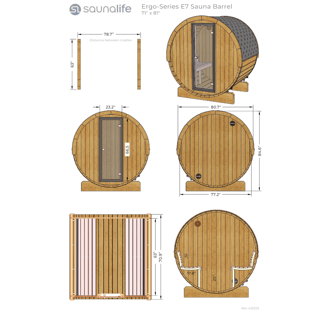 SaunaLife ERGO Series E7 | 4 Person Outdoor Barrel Sauna