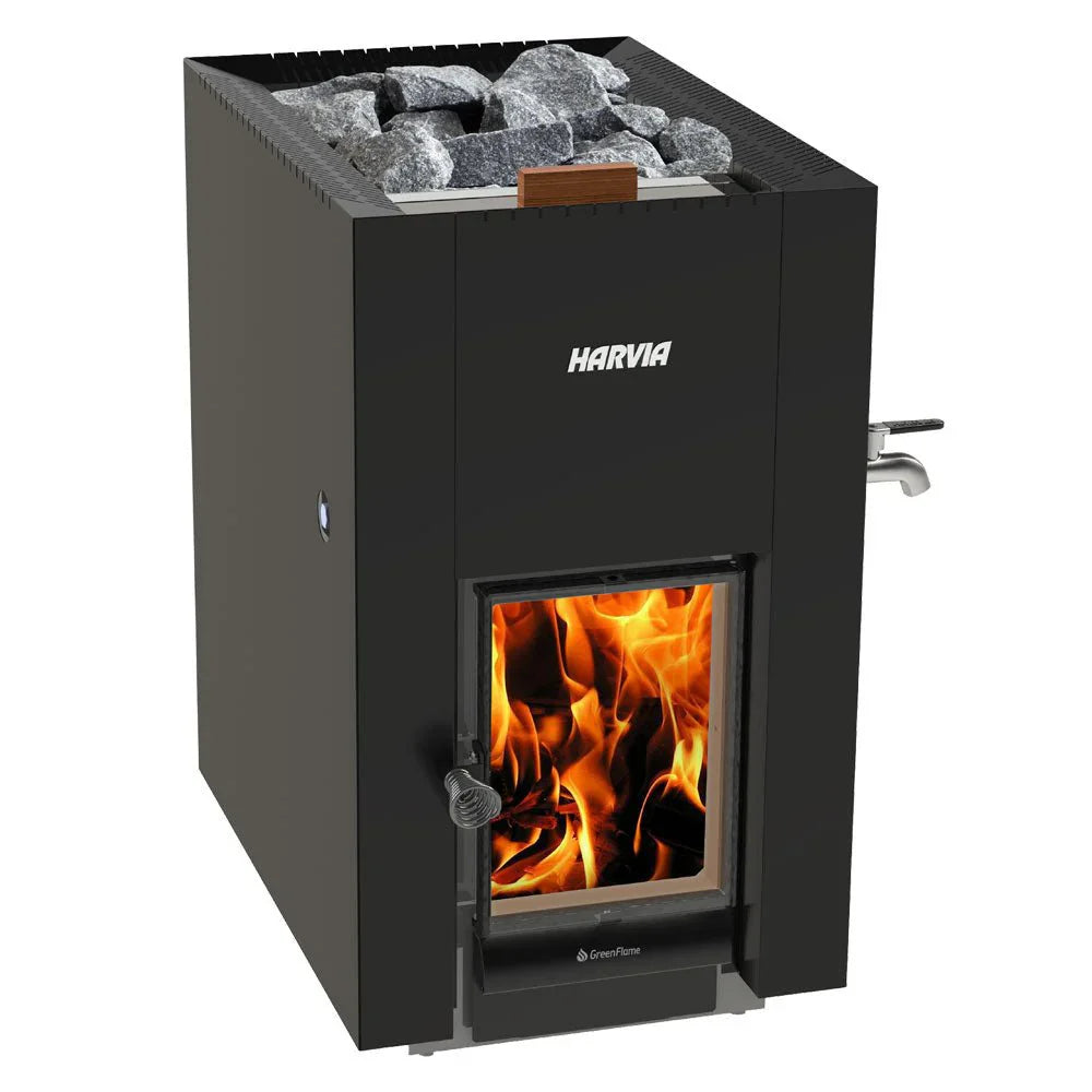 Harvia Linear 22 Greenflame ES Wood-Burning Sauna Stove w/ Water Tank